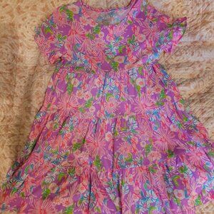 EUC Lilly Pulitzer Girls Pink Floral Spring Dress SZ Med 6-7